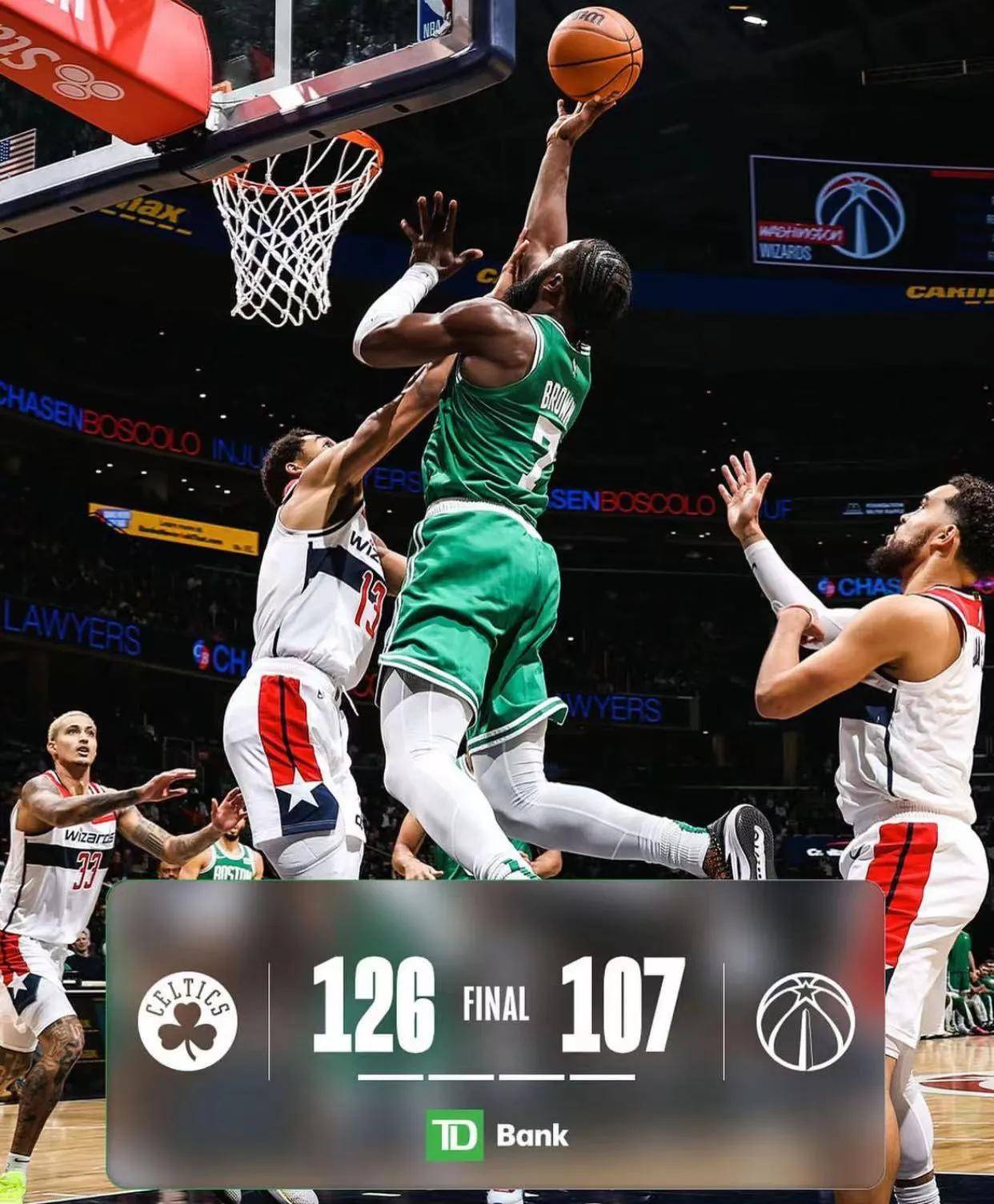 绿衫军主场击败奇才,沃克砍下29分 绿衫军主场击败奇才,沃克砍下29分